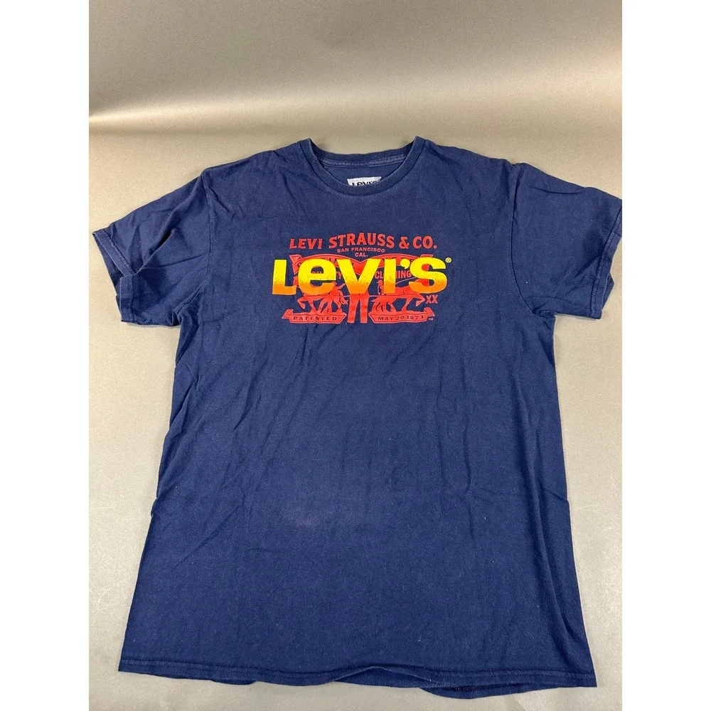 Levis Mens Graphic T-Shirt Navy Blue Red Yellow Logo Short Sleeve Medium